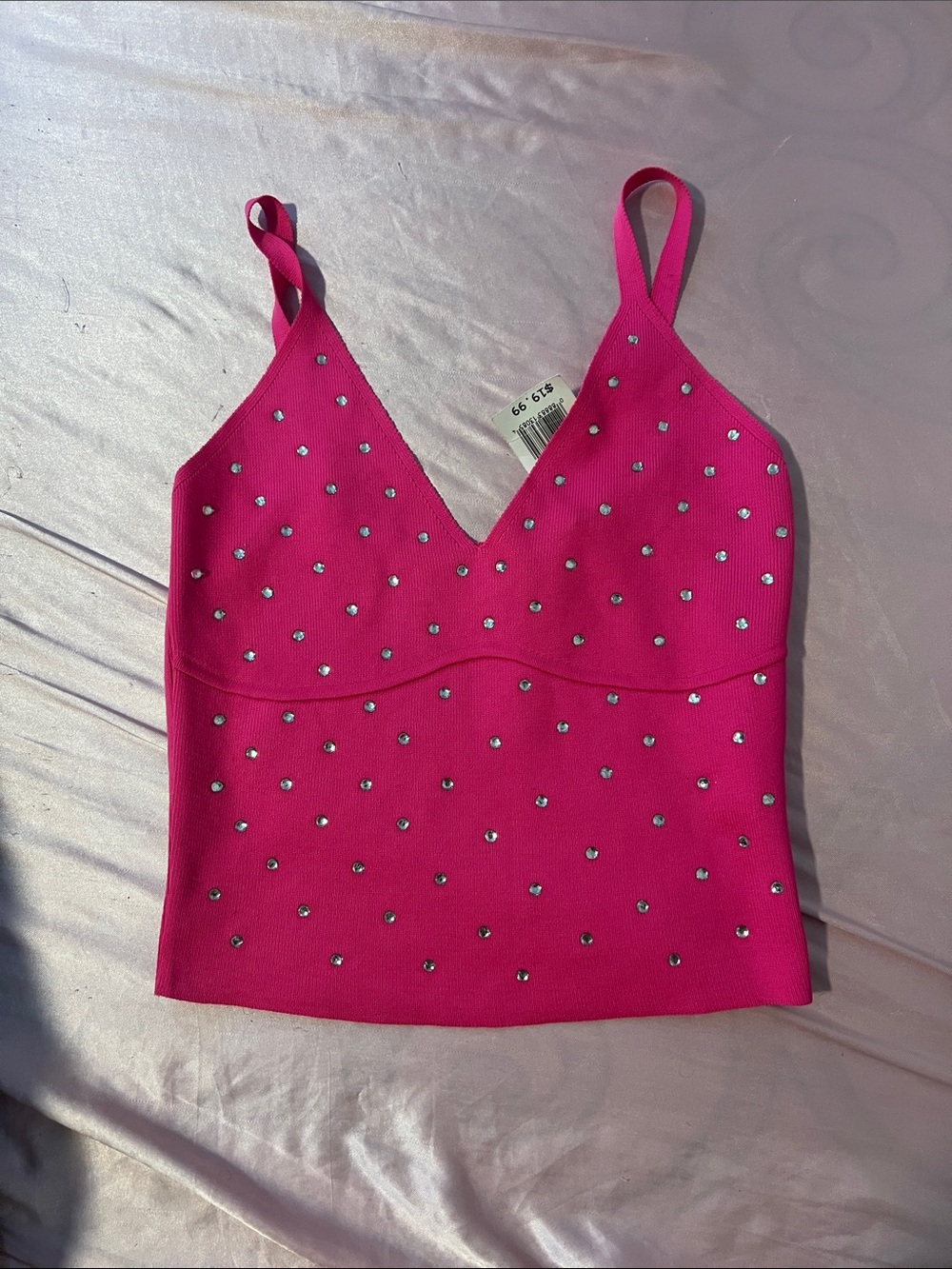 Fuchsia Studded V-Neck Crop Cami Top